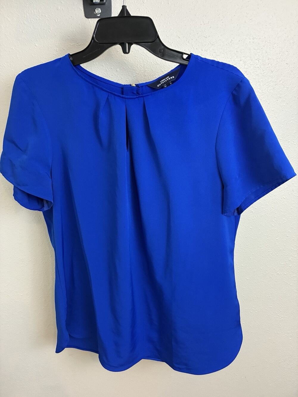 Lands' End Outfitter Blue Keyhole Blouse Women's 14 Short Sleeve Zipper Back